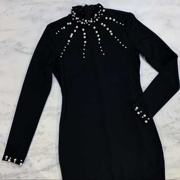 Classy Black Dress with Pearls - Picture 2 of 8